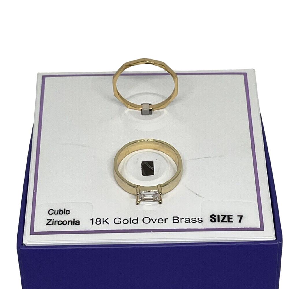 18K Gold Plated CZ Band Ring Size 7 (2 Piece Set) Fashion Stunning Trendy NEW - Picture 7 of 9